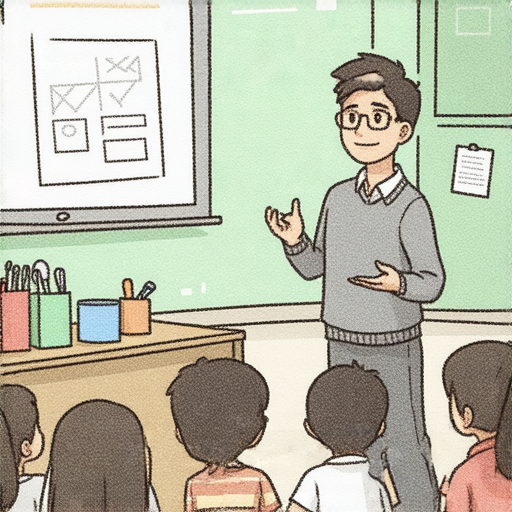 外籍老師在教室中與學生互動，教授家居英語，周圍有各種家用品和家務事相關的教學材料，營造輕鬆學習的氛圍，幫助學生掌握生活所需的英語詞彙。