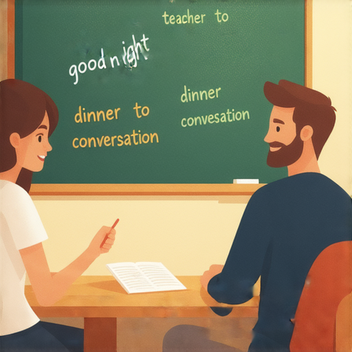晚間英語秘訣教學圖片，展示從晚安到晚宴的日常對話，強調外籍老師一對一教學的優勢，幫助學員掌握實用英語技巧，提升語言能力。