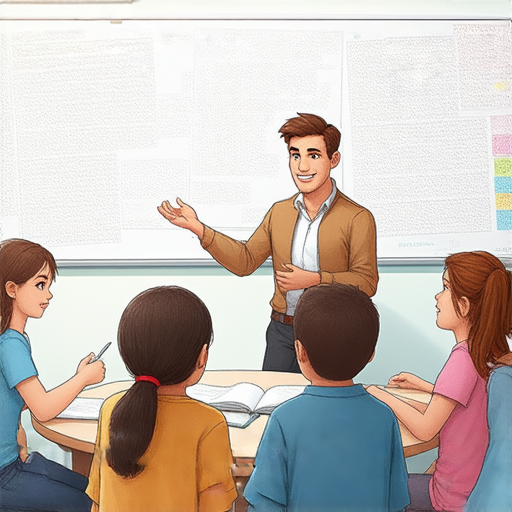 外籍英文老師與學生互動，展示淤塞清除技巧和淨化溝通方法，強調流利溝通的重要性，背景為教室環境，突顯學習氛圍和有效的語言交流策略。