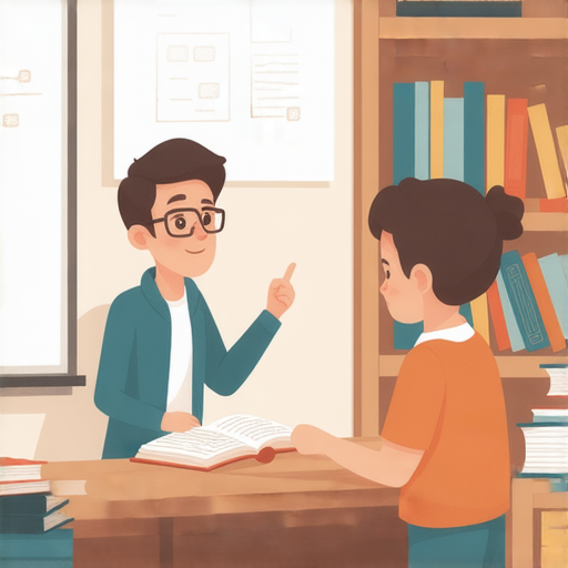 外籍英文老師與學生一對一教學的場景，老師耐心指導，學生專心學習，探索喃喃自語到善解人意的英語學習之旅，提升語言能力和自信心。