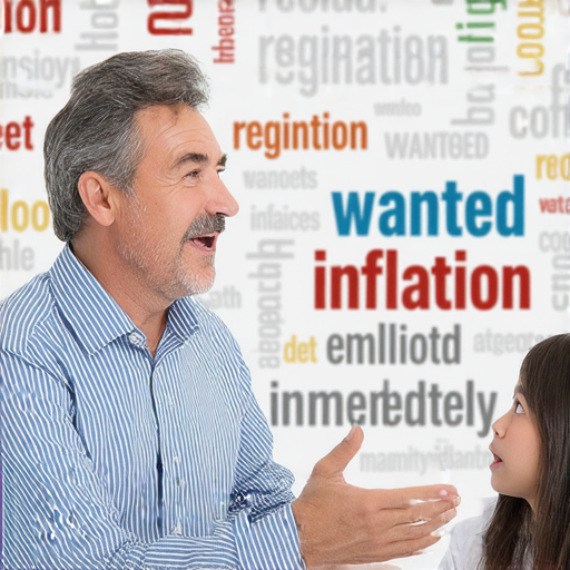 圖片展示外籍英文老師與學生進行一對一教學，背景中有離職、通緝、通脹等關鍵詞圖示，強調學習的重要性，鼓勵學生立刻報名參加。