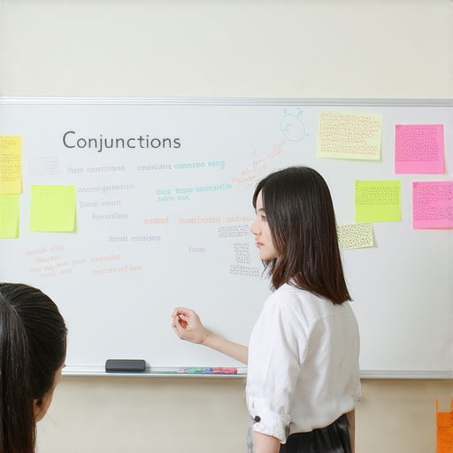 一對一外籍老師指導學生學習連接詞的課堂情境，強調提升英文能力的重要性，創造互動學習氛圍，鼓勵學生快速掌握連接詞的使用技巧，別錯過這難得的學習機會。